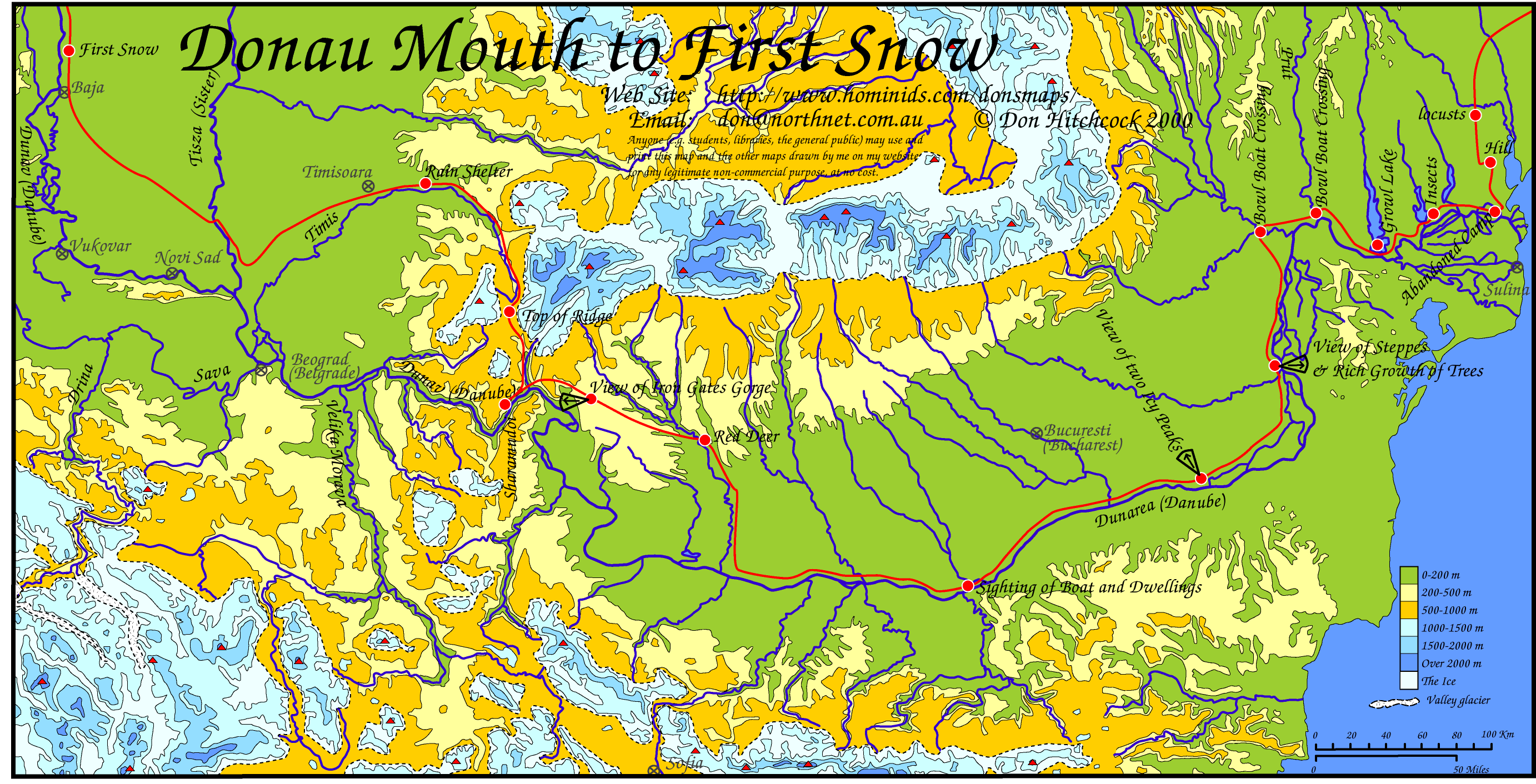 Map of The Plains of Passage Journey from the Donau mouth to First Snow