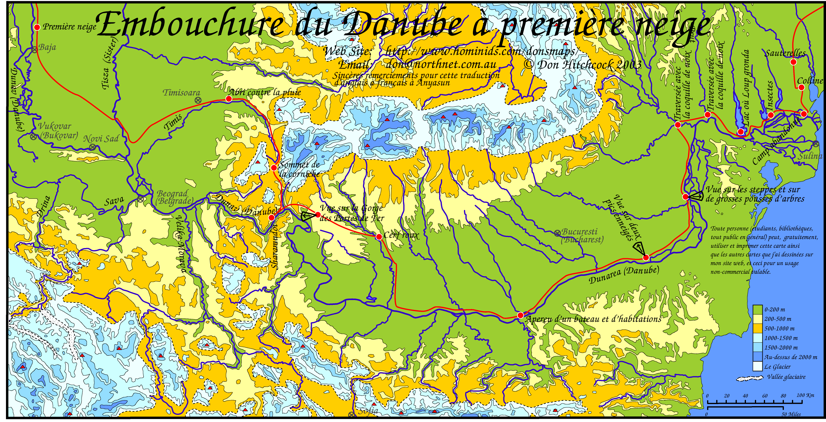 Map of the journey from the Donau mouth to first snow