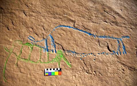 Columbian Mammoth and Bison rock engravings
