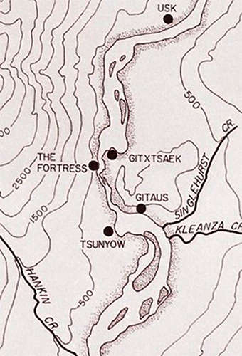 Map showing Kitselas Fortress