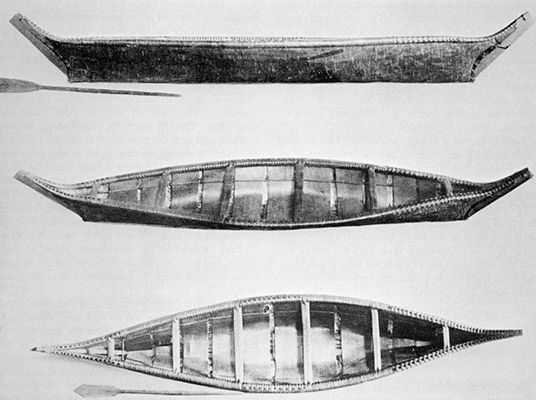 Model of an extinct form of birch-bark canoe